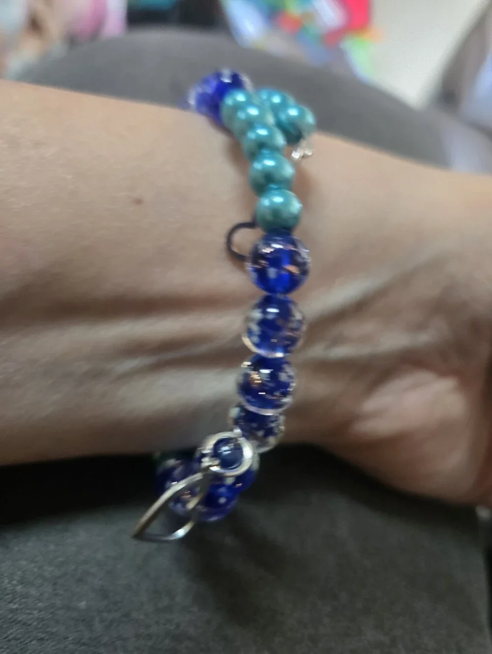Teal & Luminous Glass Beaded Bracelet – Wire Wrapped Handmade Accessory. 570 - Picture 4 of 5
